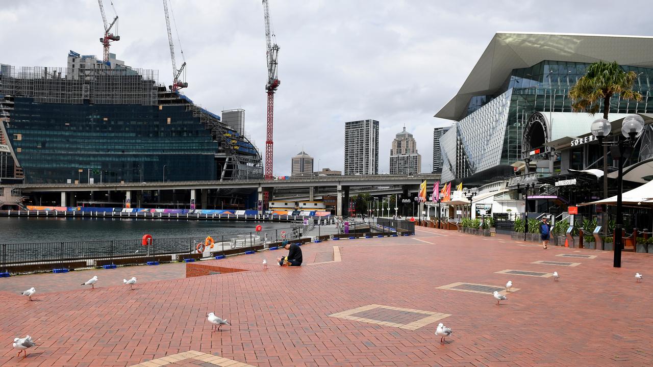 The new normal: Sydney’s usually busy Darling Harbour is empty. Picture: Dan Himbrechts/AAP