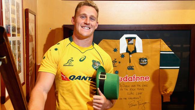 Wallabies player Reece Hodge poses at The Irish Times Pub in Melbourne.