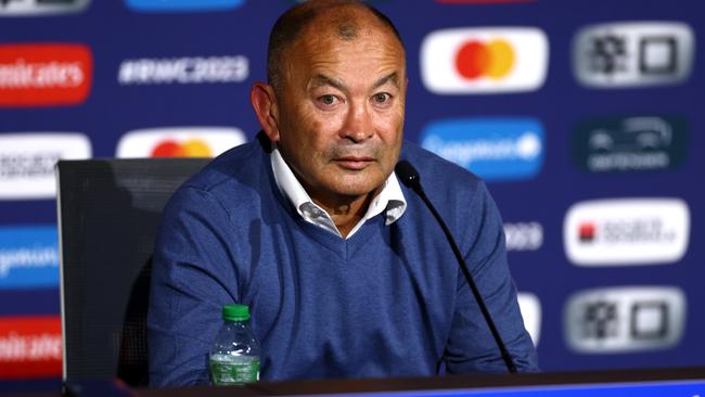 Eddie Jones addresses the media after Australia’s World Cup defeat to Wales. Getty Images)