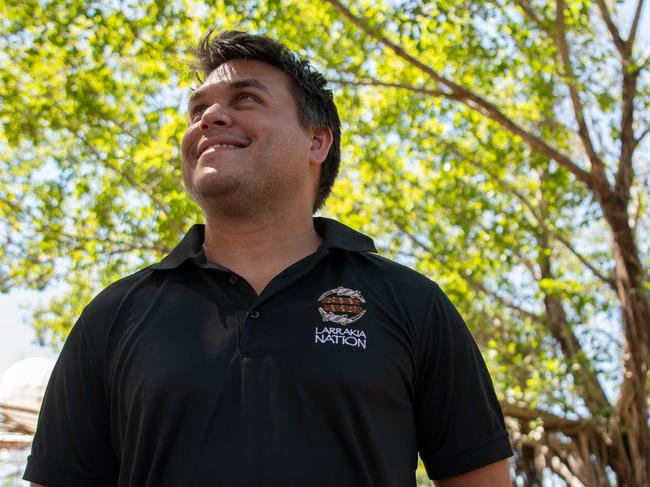 Larrakia Nation chairperson Jerome Cubillo and Endeavour Group chief executive Steve Donohue have announced the formal partnership between the two organisations.Picture: Pema Tamang Pakhrin