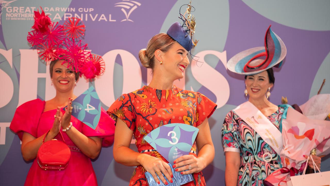 Rachel Barz place second at the 2024 Darwin Cup Carnival Fashions on Field. Picture: Pema Tamang Pakhrin