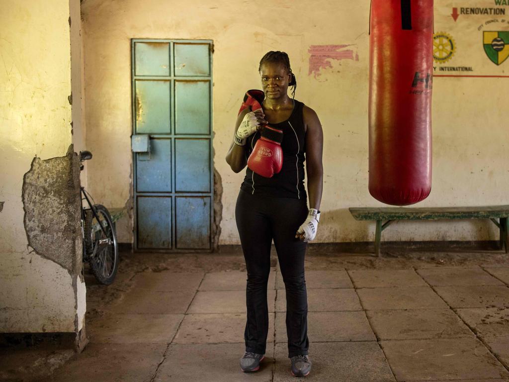 Sarah Achieng, a 31 year-old professional boxer and sports administrator, after her training session at Kariobangi social hall gym in Nairobi, Kenya on February 27, 2018. Picture: AFP