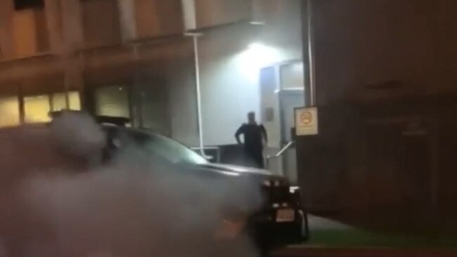 TikTok video of a car doing burnouts outside of Southport Police Station.