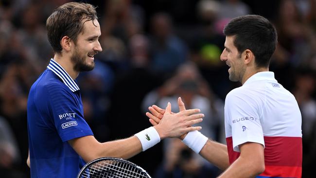 Medvedev and Djokovic met in two grand slam finals last year. Picture: Justin Setterfield / Getty Images