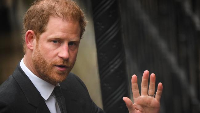 Prince Harry, Duke of Sussex, waves as he arrives at the Royal Courts of Justice in central London Picture: Daniel Leal/AFP