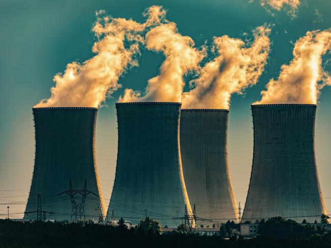 Nuclear power plant Dukovany, view from National Nature Reserve Mohelenska serpentine steppe, Mohelno, Trebic district, Vysocina region, Czech Republic