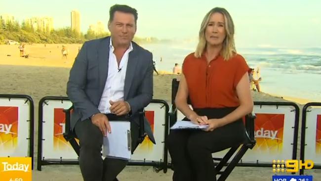 Karl Stefanovic with temporary co-host Leila McKinnon on the Today show on Friday.