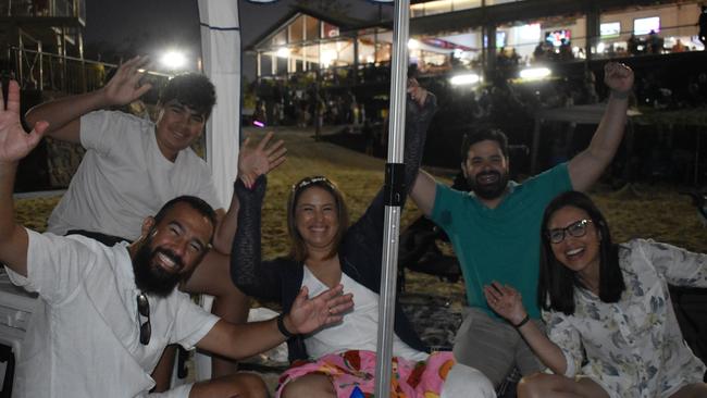 Arthur Sete, Marcio Sete, Juliana Sete, Amanda Sete and Vinnie Bereia celebrating New Year's Eve 2022 at Mooloolaba. Photo: Elizabeth Neil