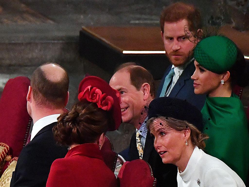 Prince Harry and Meghan Markle during their final outing as senior royals at Westminster Abbey earlier this week. Picture: AFP