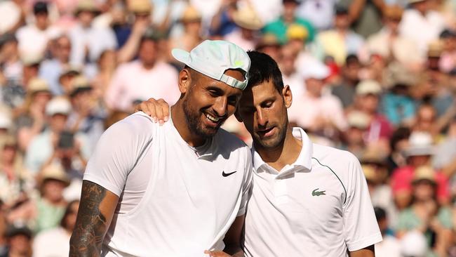 Djokovic is scheduled to take to the court for an “arena extravaganza” in a ticketed exhibition match against Aussie fan fave Nick Kyrgios. Picture: Getty Images