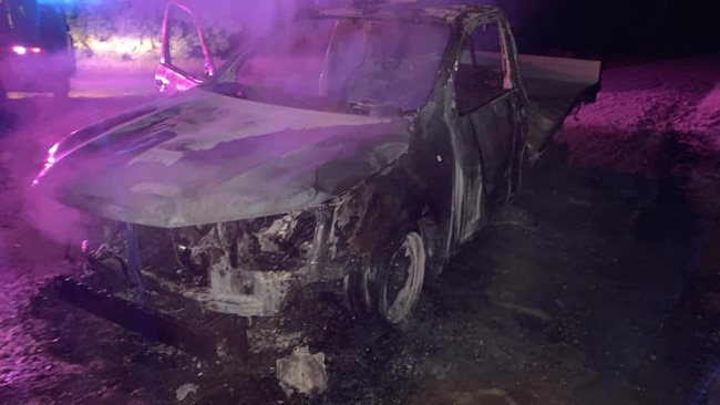 A stolen vehicle allegedly used in a ram-raid on a Goondiwindi supermarket before it was dumped and torched. Picture: Facebook