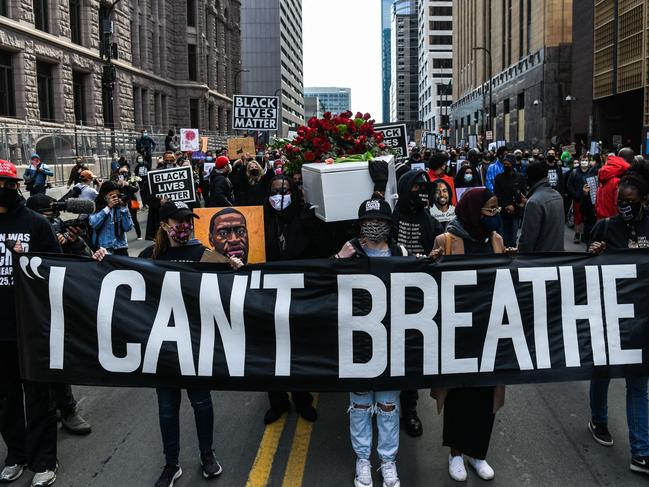 A march held during the trial of former Minneapolis police officer Derek Chauvin, charged with murdering African American man George Floyd, began on March 8, 2021. Picture: AFP