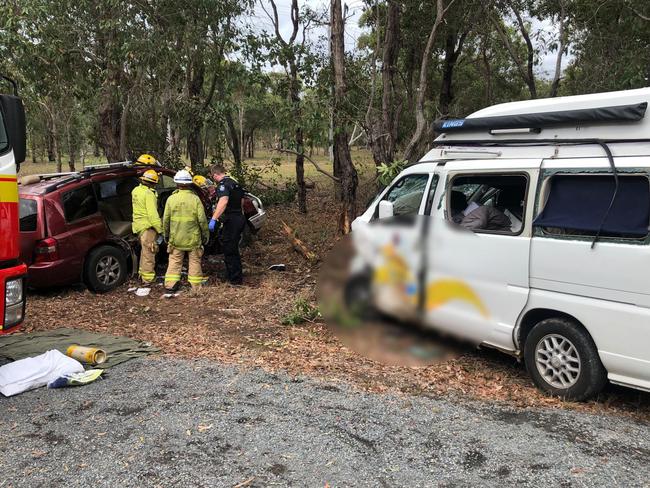 RACQ Capricorn Rescue on scene at the Tanby Rd crash in October 2020 where a campervan driven by Roger Cassor collided with a Toyota SUV driven by Yeppoon mother of four Brianne Doyle. She died a week later due to head injuries sustained in the accident.