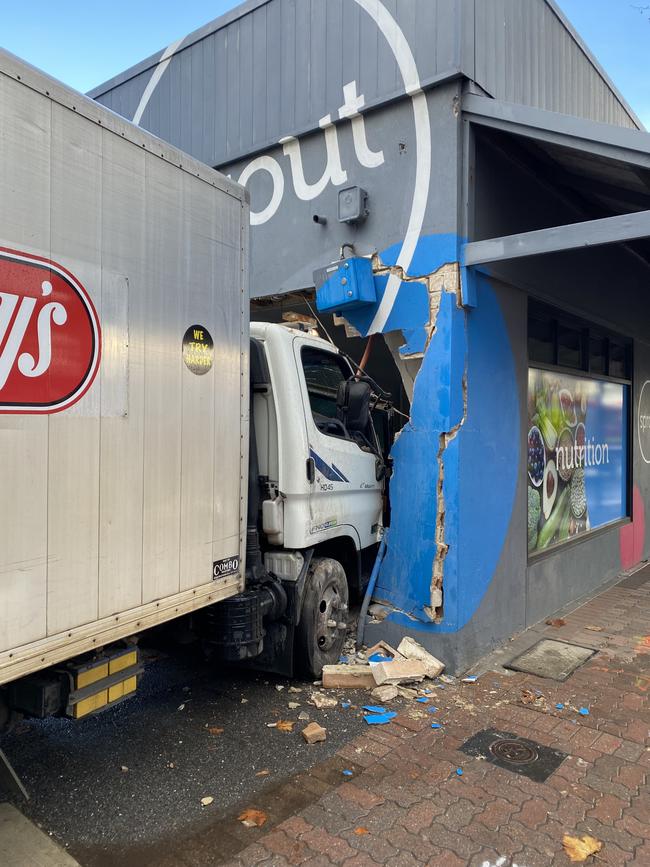 A truck has crashed into Sprout on Sir Donald Bradman Dr in Hilton. Picture Themis Chryssidis / Sprout