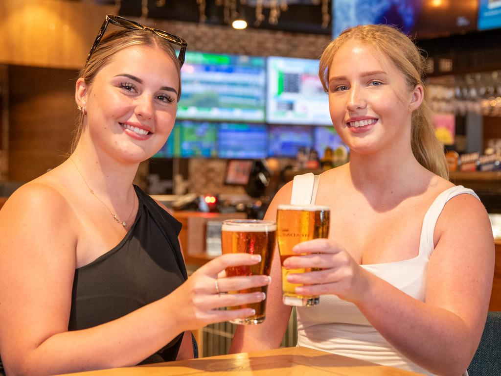 Natasha and Sophie Taggart celebrating New Year’s Eve at St Mary’s Leagues Club say that going out closer to home in Sydney’s west is safer and more accessible than venturing into the CBD. Picture: Thomas Lisson