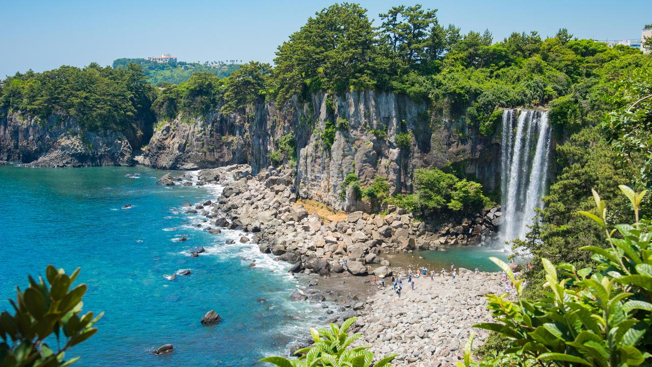 The Jeongbang Waterfall which falls directly into the sea, Jeju-do, South Korea. Picture: iStock