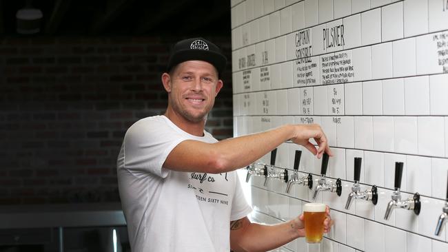 Former pro surf world champion Mick Fanning and Balter Brewery co-owner is celebrating its sale to Carlton &amp; United in a deal finalised this morning. Picture: NIGEL HALLETT