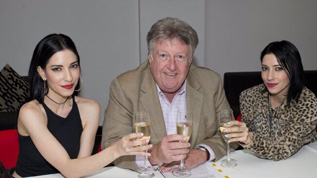 Former Sony CEO Denis Handlin with The Veronicas in 2014. Picture: Sony Music Australia.