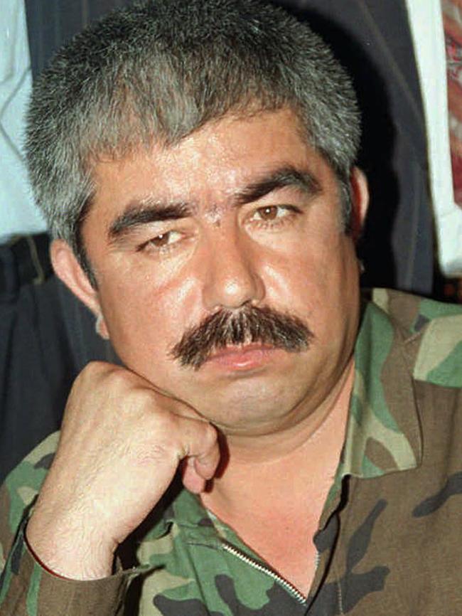 Abdul Rashid Dostum during a news conference while in exile in Ankara, Turkey, in 1997.