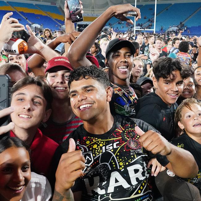 Latrell Mitchell will be one of the main attractions of the Indigenous-All Stars clash at Queensland Country Bank Stadium. Picture: AAP Image/Dave Hunt