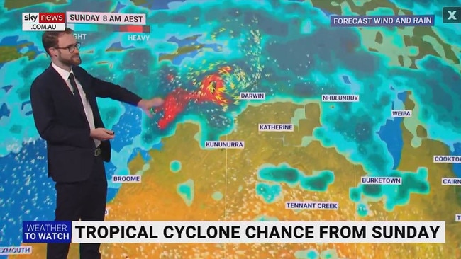 A tropical cyclone may form over the NT on Sunday. Picture: Sky News