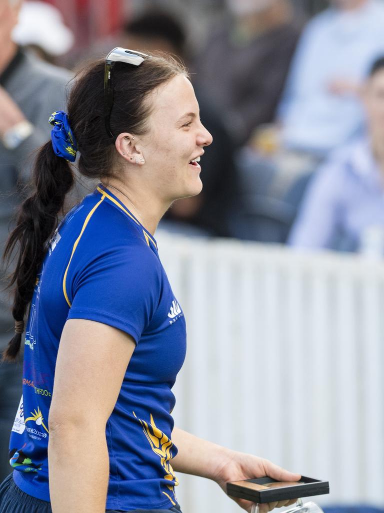 Downs Rugby Gemma Etheridge Medal for Best and Fairest recipient Holly Berlin of the Dalby Wheatchix. Picture: Kevin Farmer