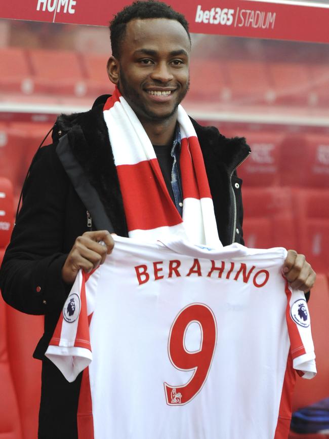 Saido Berahino is unveiled to the Stoke supporters.