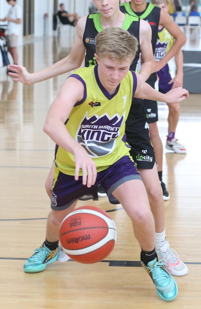 Basketball QLD U18's State Championships 2024 semi-finals day. Div 5 and 6. Yellow South Burnett vs. Sunshine Coast Rip City. 13 January 2024 Carrara Picture by Richard Gosling