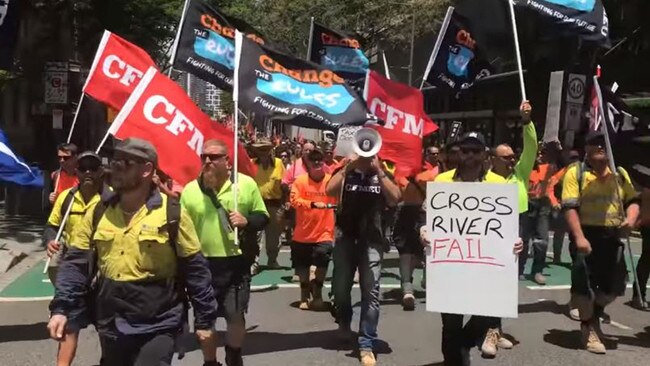 CFMEU Cross River Rail rally in the city last week.