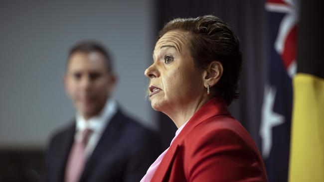 Treasurer Jim Chalmers and Communications Minister Michelle Rowland at a press conference in Canberra. Picture: Gary Ramage/NCA NewsWire