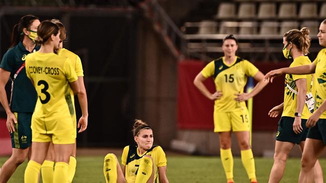 Australia's players react after losing the Tokyo 2020 Olympic Games women's bronze medal football match. Picture: AFP