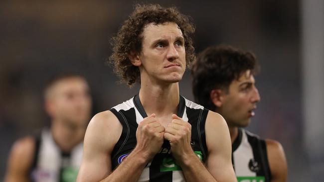 Chris Mayne leaves the field after Sunday’s loss to Fremantle. Picture: Paul Kane/Getty Images