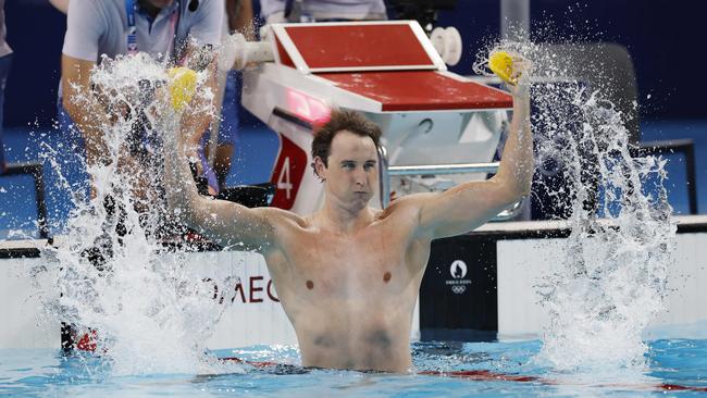 NCA. PARIS FRANCE. 2024 OLYMPIC GAMES. August 2 2024 - Swimming. Mens 50 mtr Freestyle final. Australian Cam McEvoy celebrates winning the 50 mtr freestyle . Pic: Michael Klein