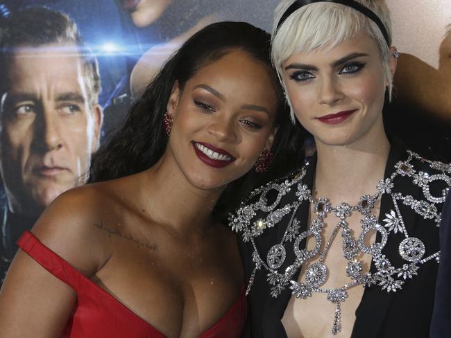 Co-stars Rihanna and Cara Delevingne. Picture: AP