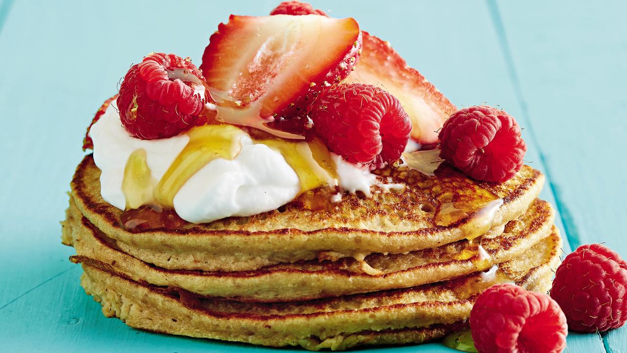 These pancakes include granola and are topped with berries. What is your favourite version?