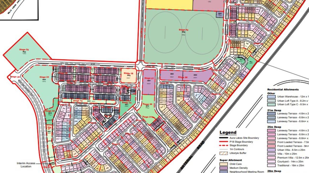 Aerial map of Stockland Aura's proposed sub-precinct 18.1 at Gagalba. Photo: Stockland Aura/Urbis