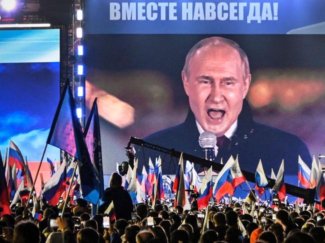 President Putin speaking in Red Square to announce the annexation of four occupied regions of Ukraine — Luhansk, Donetsk, Kherson and Zaporizhzhia - in September 2022. Picture: Alexander Nemenov/AFP/Getty Images