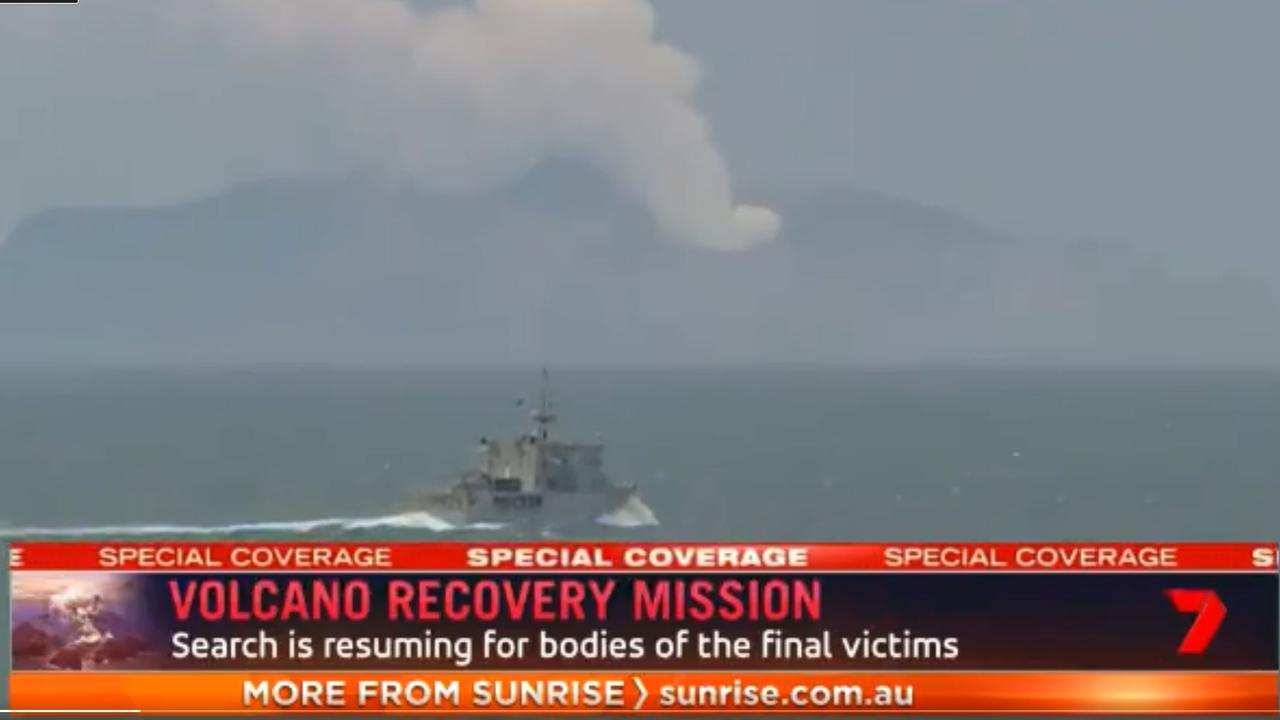 With a 50 per cent chance of another eruption, the divers are searching for one body they believe is trapped in water close to the island. Picture: Sunrise.