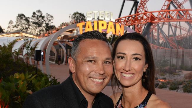 Greg and Tanya Yong at opening of Steel Taipan ride, Dreamworld. Picture: Regina King