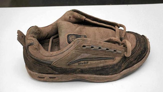 EVIDENCE: One of Daniel&#39;s shoes found during extensive searches of the scene. Picture: QUEENSLAND COURTS