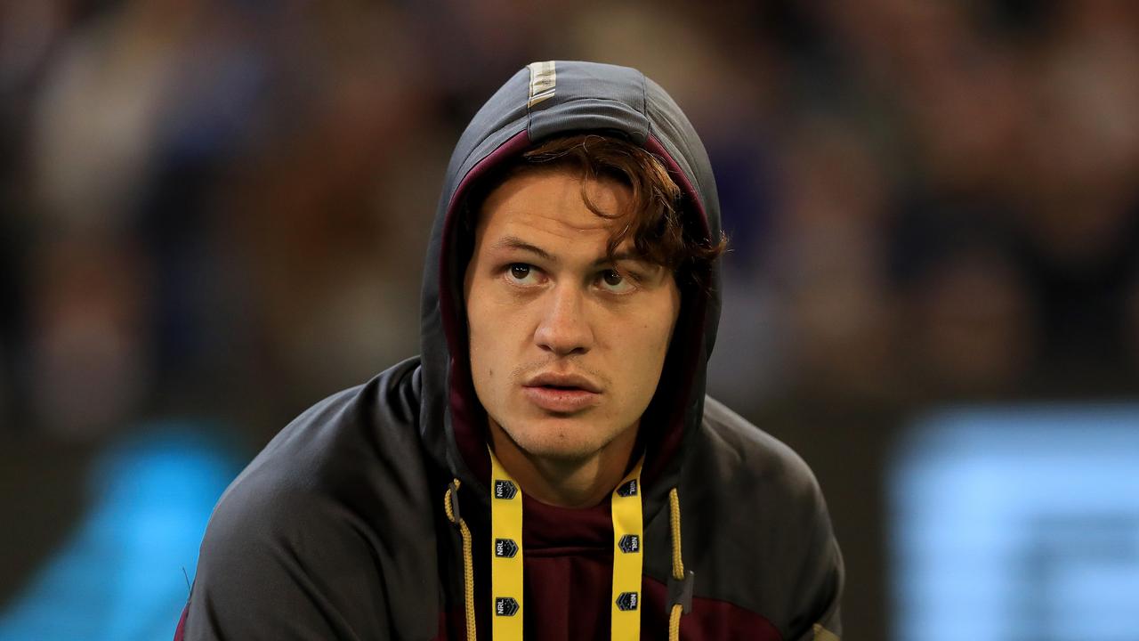 Kalyn Ponga sits on the bench during Origin I between Queensland and NSW from the MCG in Melbourne. Picture: Adam Head