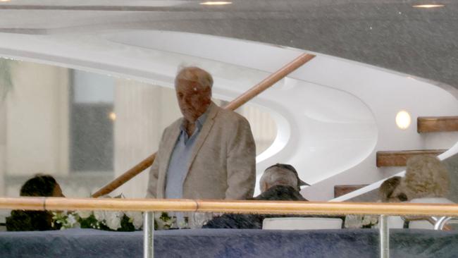 Clive Palmer having a birthday lunch on his Australia in the Brisbane River on March 26. Photo: Steve Pohlner.