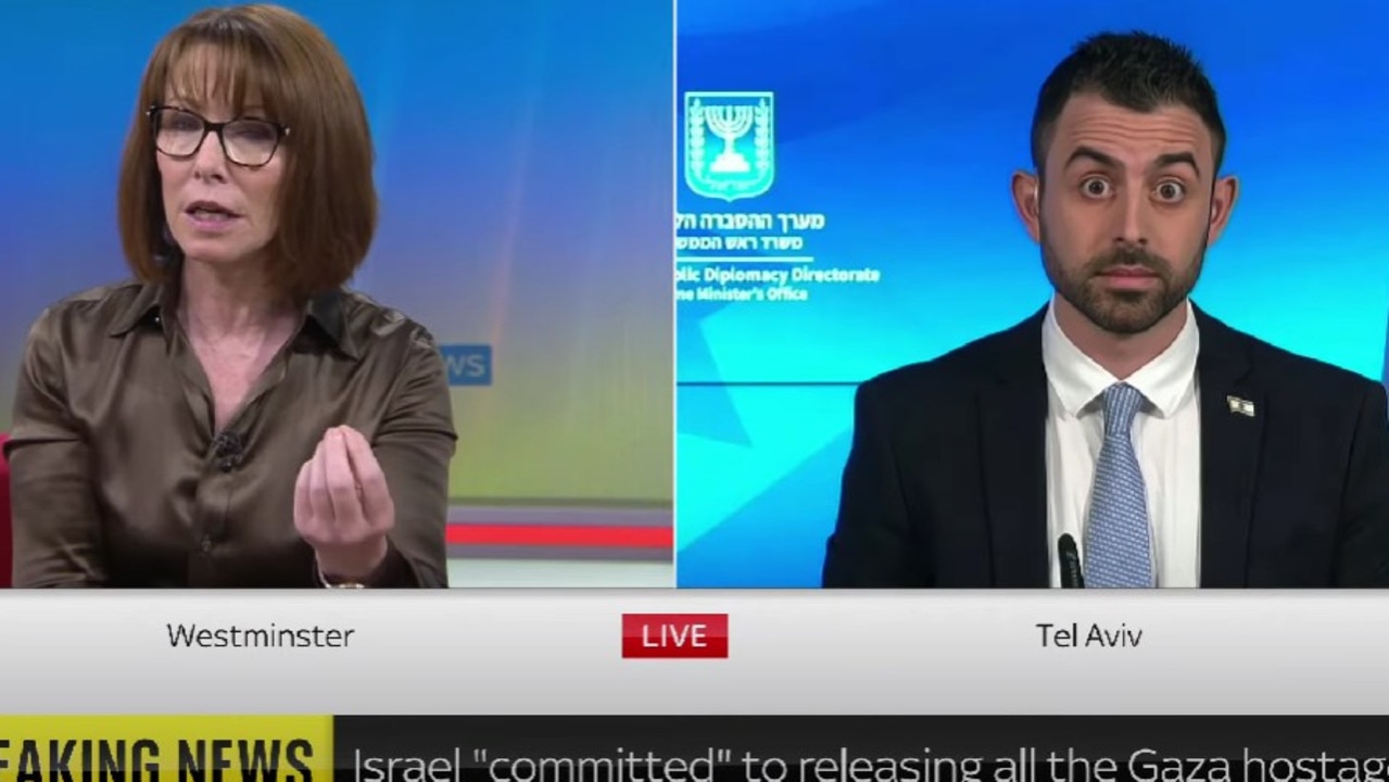 Eylon Levy’s face as Kay Burley’s question took an unexpected turn. Picture: Sky News UK