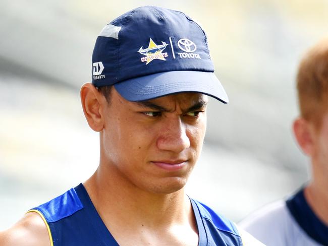 NRL; North Queensland Cowboys training at Queensland Country Bank Stadium. Daejarn Asi . Picture: Alix Sweeney