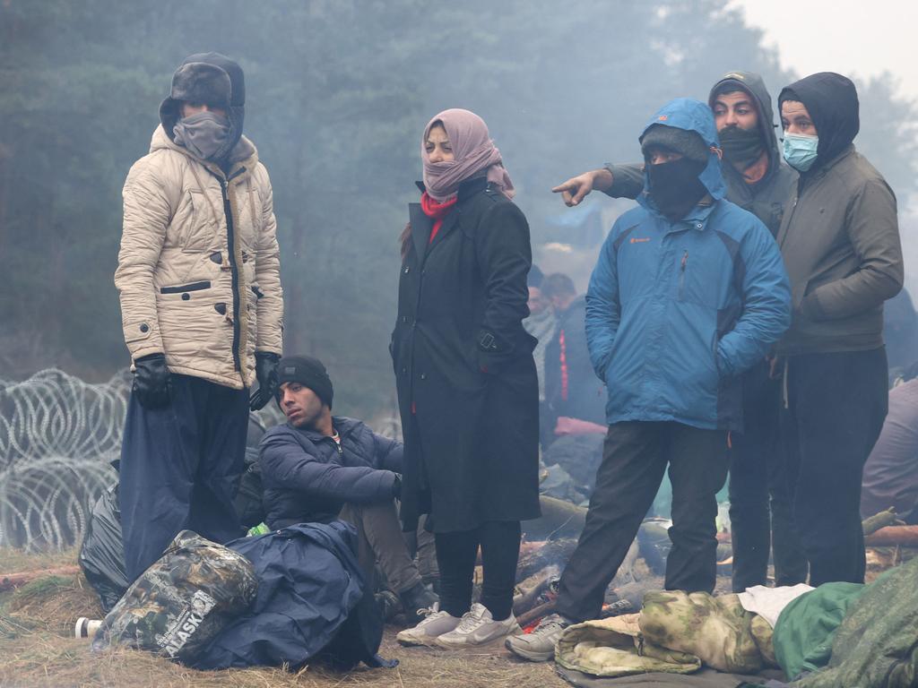 Migrants in a camp on the Belarusian-Polish border in the Grodno region. Picture: Ramil Nasibulin/AFP