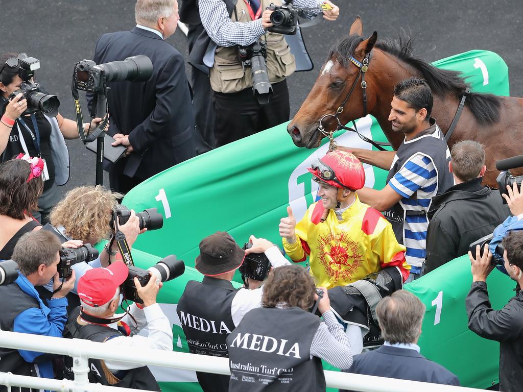 SYDNEY, AUSTRALIA - OCTOBER 14: Josh Parr on Legend of Condor returns to scale after winning race 2 during The Everest Day at Royal Randwick Racecourse on October 14, 2017 in Sydney, Australia. (Photo by Mark Evans/Getty Images)