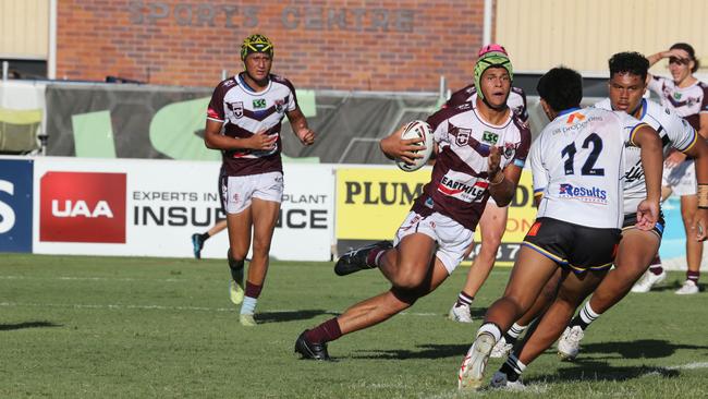 Burleigh Bears No.13 Cooper Bai on the charge last season - he started 2024 strongly. Player: Pic Mike Batterham