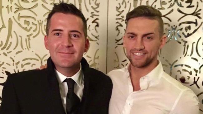 Former male escort Michael Burn (right), depicted with his ex-partner Geoffrey Williams. Picture: Supplied