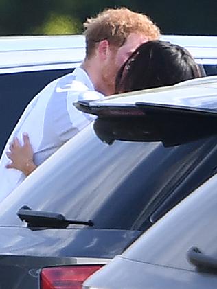 Meghan and Harry got close after his polo match. Picture: James Whatling/Mega