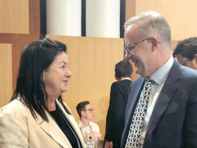 Isaac Mayor Anne Baker meets with Prime Minister Anthony Albanese at the Jobs and Skills Summit in Canberra on September 1. Picture: Contributed